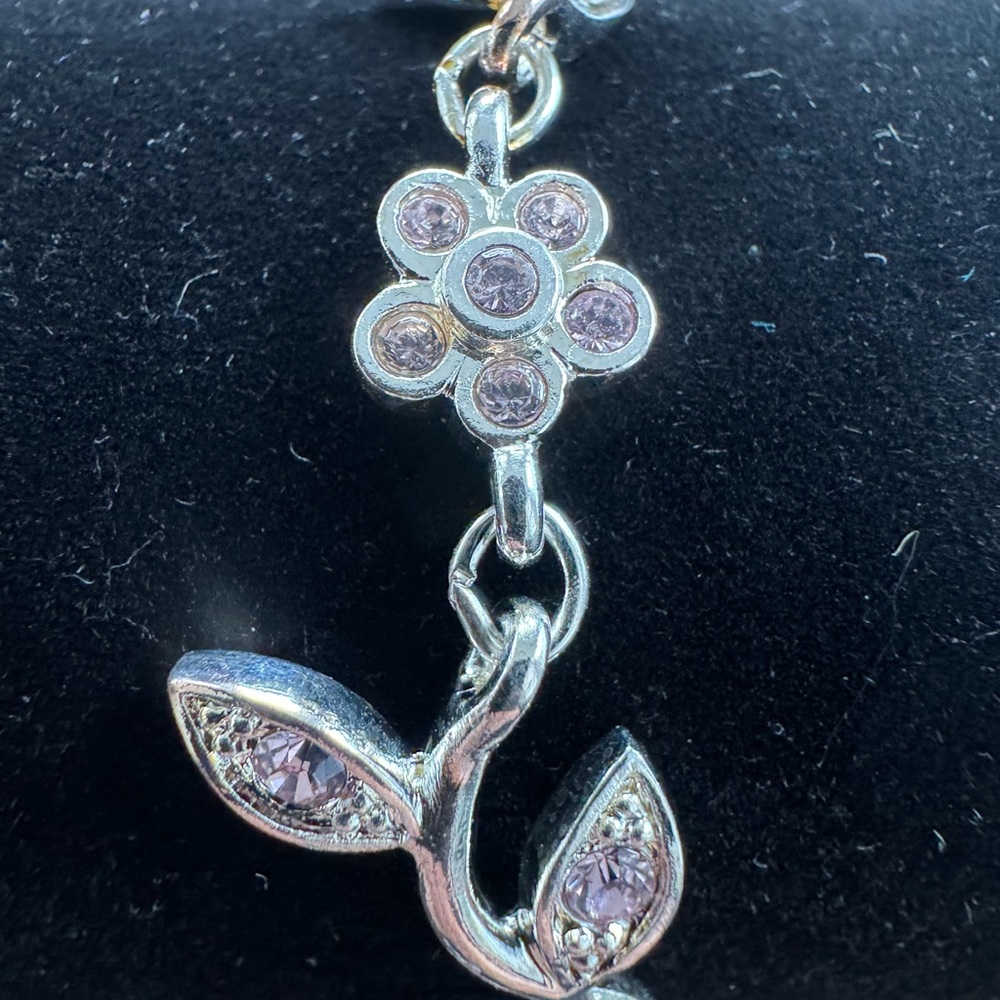 Silver Floral Pink Cubic Zirconia Bracelet - Picture 4 of 4